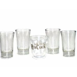 Set of Five Shot Glasses One Divided in Center